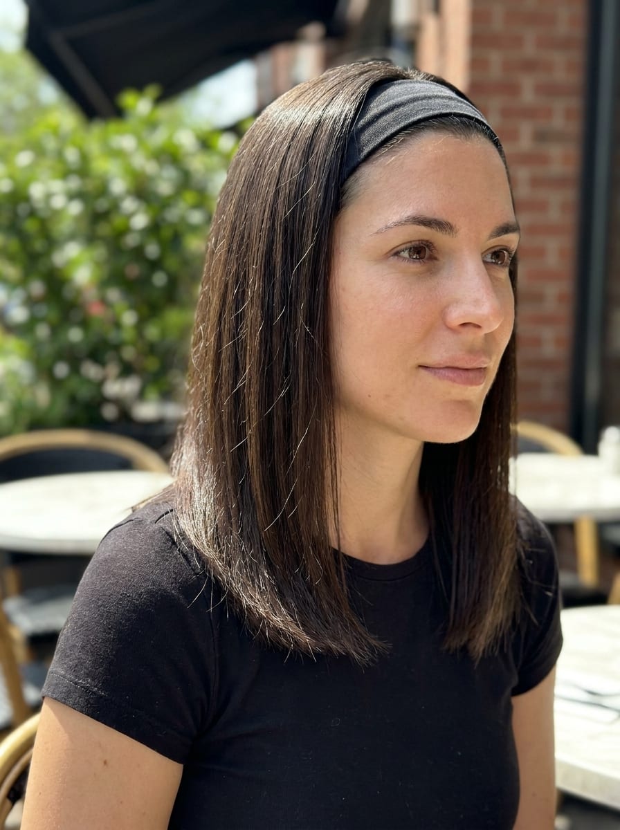 Lange glatte Haare mit Haarreif - Haarreif Frisur